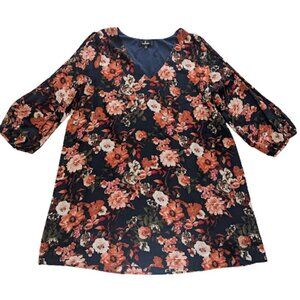 Lulus Floral Dressed Up Navy Blue Print Shift Dress Split Sleeve *Sz XL